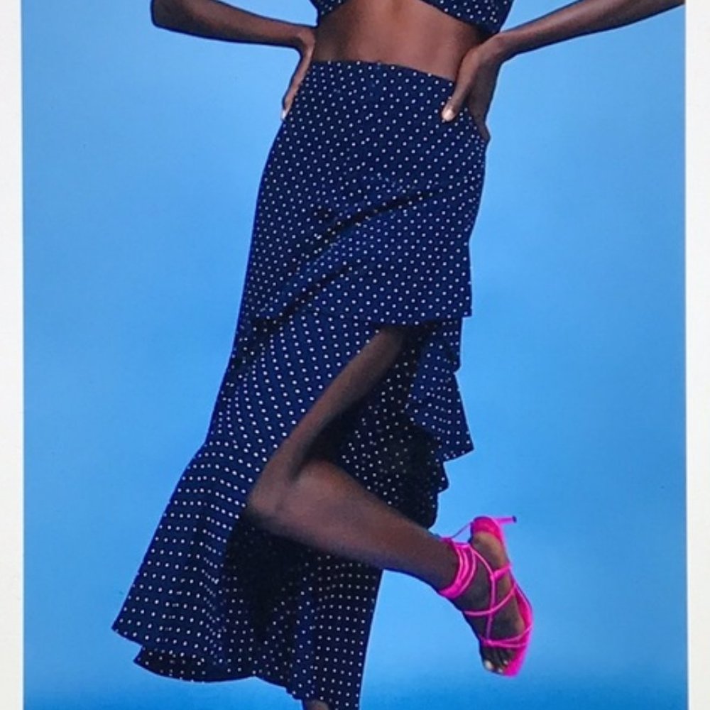 Zara Polka Dot Ruffle Midi Skirt Side Slit Blogger Fav S